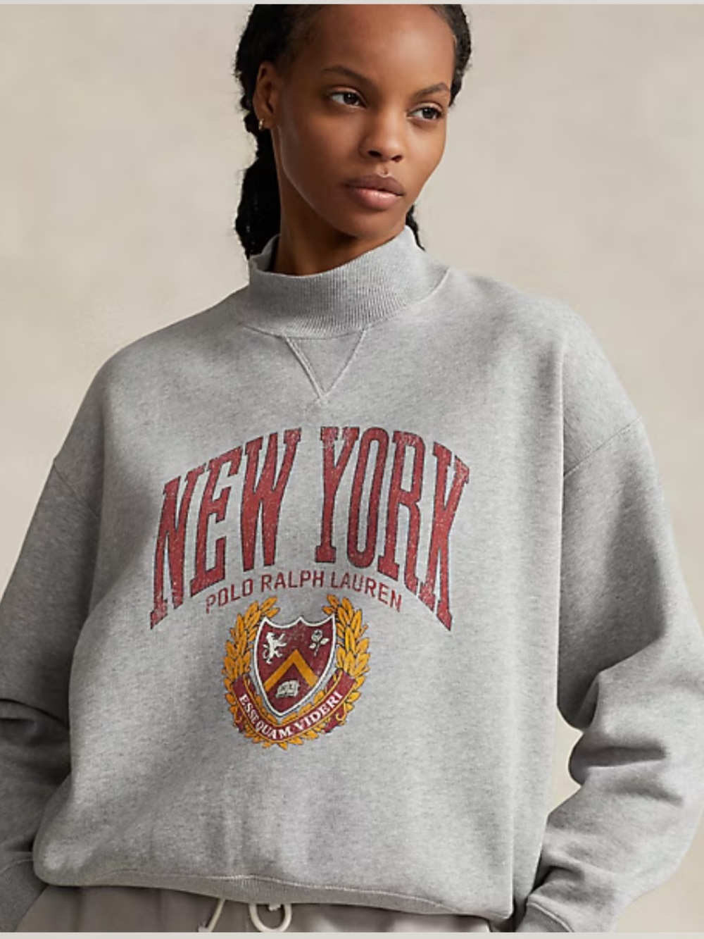 Polo by Ralph Lauren logo crest fleece collegiate mockneck New York gray S
